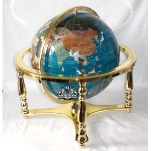  21 Turquoise Gemstone Globe with 4 Leg Gold Stand