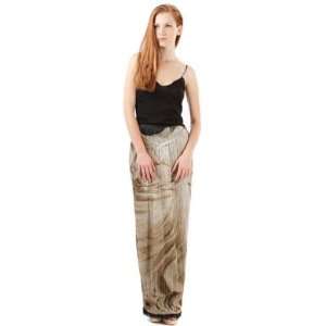  Black and Beige Long Pleated Silk Skirt 