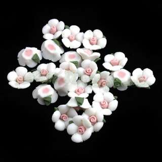 80x New White Ceramic Flower Stick on Charm Embellishment Applique 