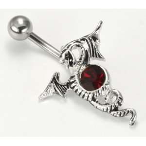  14G 7/16 Flying Dragon with Red Gem Belly Button Jewelry
