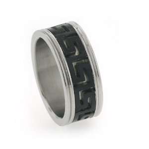   Steel Black Greek Key Cut Out Ring Band   8 TrendToGo Jewelry