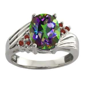   Ct Oval Green Mystic Quartz and Cognac Red Diamond 18k White Gold Ring