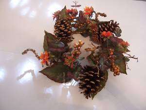 FALL LEAVES PINE CONE AUTUMN CANDLE RING DECORATION  