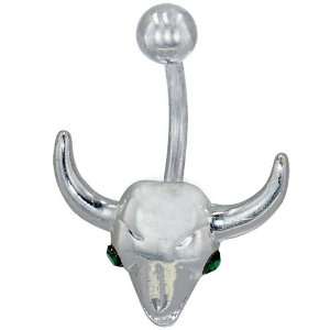  Navel Ring Green Crystal Longhorn Halloween Skull Belly Navel Ring 