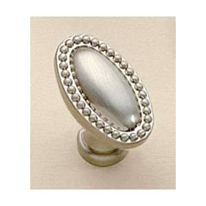   Solid Brass Oval Knob with Beaded Edging in Pewter