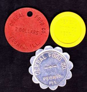 Unlisted Cereal Food Co.,Peoria,Illinois $1,$2,$5 Token  