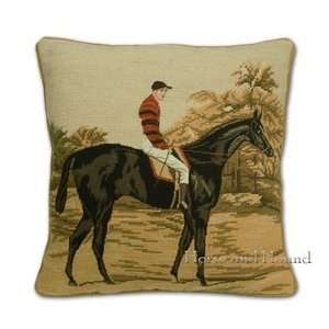  Horse & Jockey Needlepoint Pillow