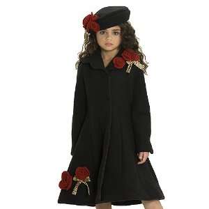 Kate Mack Toddler Little Girls Black Leopard Bow Rosette Hat Coat 4T 8