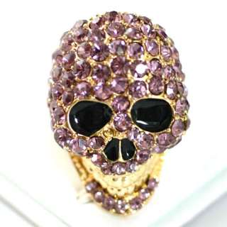   Head Skull Gold plating Diamante Zircon CZ Adjustable Ring  