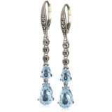   Jack Sterling Silver with Marcasite and Blue Topaz Dbl Drop Earrings