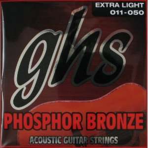 GHS Acoustic Guitar Phosphor Bronze Ex. Light 6 Strings, .011   .050 