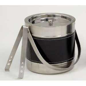 Stainless Steel n Leather Ice Wine Bucket W/ Tong  Kitchen 