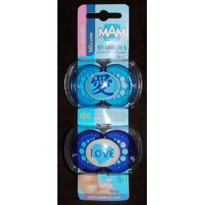  Sassy Symbols Silicone Pacifier, 6+ Months, Blue / Love. 2 