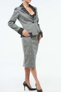 New Roberto Cavalli Womens Grey Suit Jacket Skirt Sz 44  