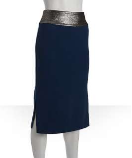   pacific blue and gold color block Lurex top knee length skirt