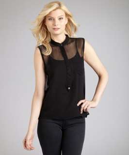 adam black silk sleeveless button front blouse