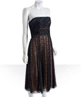 Badgley Mischka Platinum Label black lace strapless pleated dress 