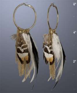 Kelly Bensimon brown feather and gold hoop earrings   up to 70 