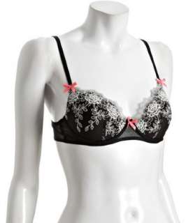 Betsey Johnson black mesh rose embroidered demi bra   up to 70 