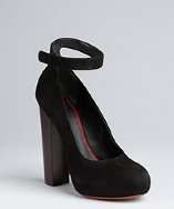 Celine black leather platform ankle strap stacked heels style 