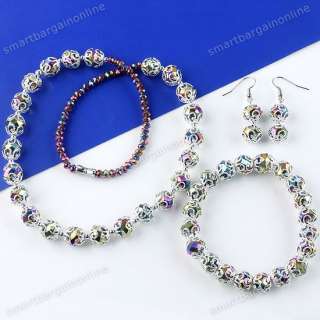   Rainbow Crystal Glass Beads Necklace Bracelet Earrings Gift Jewelry