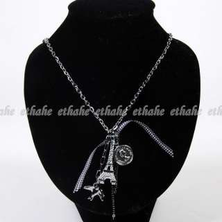 Eiffel Tower French Flavor Necklace Chain Silver 2LC4  