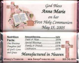 10 Communion Confirmation Candy Wrappers Favors Pink or Blue FOIL 