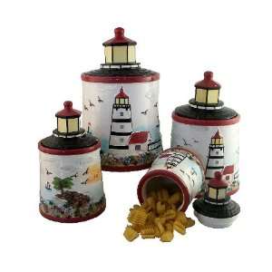 KITCHEN CANISTERS, 4PC CANISTER SET LIGHT HOUSE DECOR  