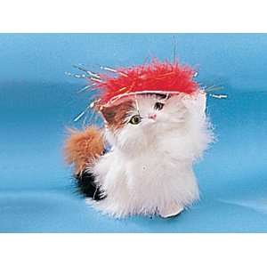 Cat Small 1 Paw Up W/Hat Decoration Figurine Kitty Furry Cute Lifelike 