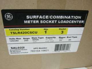 GE TSLR420CSCU 200 Amp Meter Socket Load Center 120/240 VAC 1 Phase 3 