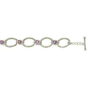   Amethyst CZ Cable Design Toggle Lock Bracelet. FREE GIFT BOX Jewelry