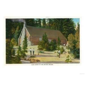 Maine   View of a Log Cabin in the Maine Woods Premium Poster Print 