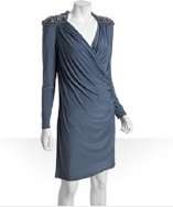 Mignon slate jersey embellished shoulder dress style# 315258001