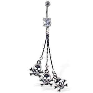  Navel ring with long dangling skulls Jewelry