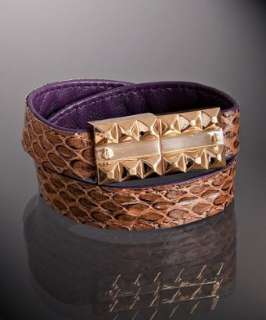 Rachel Leigh tobacco snakeskin pyramid wrap bracelet   up to 