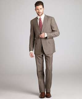 Tommy Hilfiger rum brown glen plaid wool linen blend two button suit 