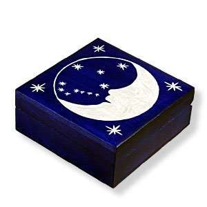 Wooden Box, 5232, Handcrafted Keepsake Box, Blue with Stars and Moon 