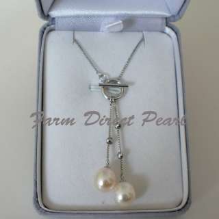 STERLING SILVER Lariat Necklace Freshwater White Pearl  