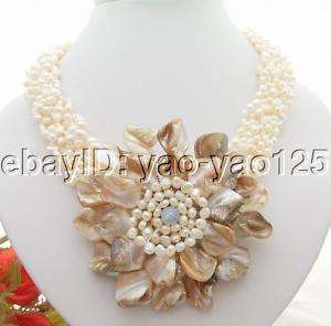Excellent 6Strds Pearl&Shell Flower Necklace  
