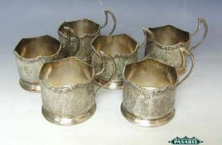 Rare Set Of 6 Silver Glass Cup Holders Persia Ca 1900  