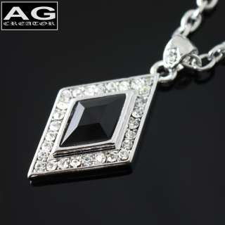 Black diamond rhombus cubic pendant necklace 20 chain  
