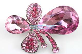 Pink Austrian Rhinestone Crystal Fancy Clover Brooch Pin  