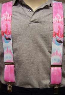 Suspenders 2x48 FULLY Elastic Animal Pink Flamingo NEW  