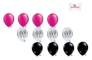 Zebra Print Black Hot Pink Latex Balloon Set Lot 12  