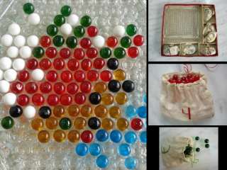 1920s ANTIQUE CHILD GAME GLASS BALLS CHINESE CHECKERS  