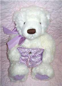 Jointed Gund White Plush Stuffed Teddy Bear Holding Purple Purse 