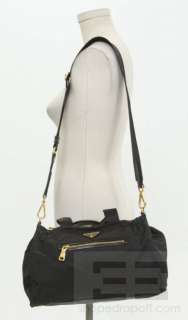 Prada Black Tessuto Nylon & Gold Hardware Handbag W/ Strap  