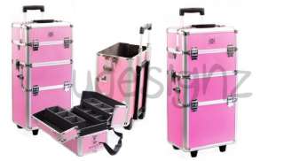 PINK PROFESSIONAL ROLLING ALUMINUM COSMETIC MAKEUP CASE  