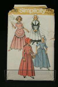Simplicity Pattern 9136 Girls Puritan Costume Size 14  