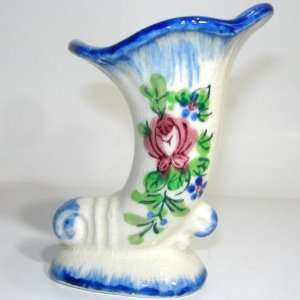 Occupied Japan Miniature Floral Design Porcelain Cornucopia Vase